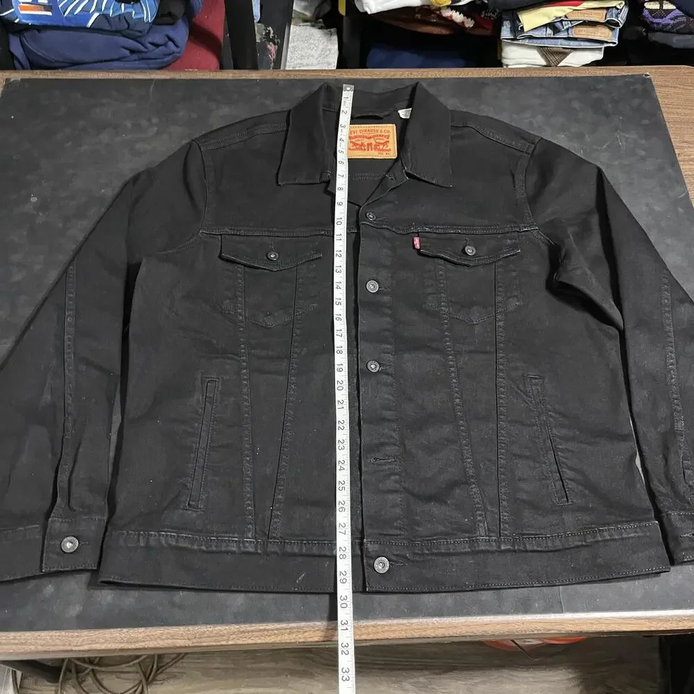 Levi's Black Denim Bomber Jacket Vintage Trucker Donut Button Front Unlined Raw
